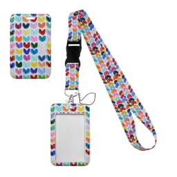 Simple Marble Heart Rainbow Card Holder with Buckle Lovely Hanging Rope ID Pass Hang Accessories Holder Lanyard Passr Case