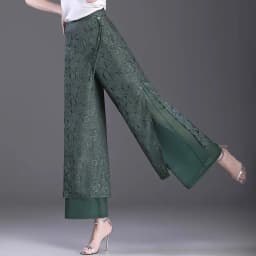 High Waist Wide Leg Pants Women's Summer Thin Ice Silk Straight Cut Slimming Drapey Floral Embroidery Loose Fit Casual Trousers