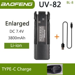 Baofeng UV-82 Li-ion Battery USB-C Type-C Charger 2800/3800mAh BL-8 Original For UV-8D UV-82HP UV-8D UV-82WX UV89 Two Way Radio