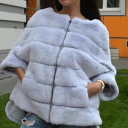 Real Rex Rabbit Fur Jacket for Women Zipper Stripe with Batwing Sleeve Furry Vest Thick Tops Dropshipping Winter Coat 1907018