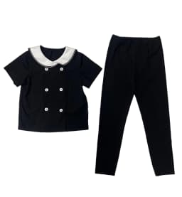 Ali Plus 2026 SS Sailor Maxi Kids Cotton Outfits Embroidery Removable White Collar Girls Boys Matching Clothes