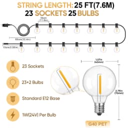 Plastics G40 Outdoor Light Output 24V String Light Waterproof Shatterproof Garland Lights Camping Garden Party Decoration Lights
