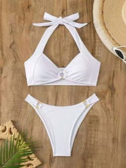 Adjustable Halter Bikini Set Solid Color Bikini Neck Trendy Swimwear for  Women Ladys Bathing Suit