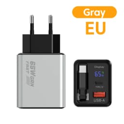65w GaN Charger 22.5wUSB+Type-C PD20w+22.5w Type-C Cable Fast Charging Digital Display Phone Adapter For iPhone 15-17 Cellphones