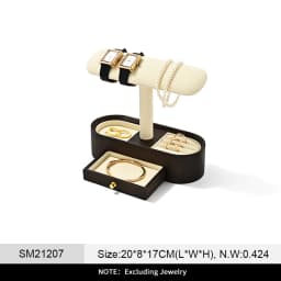 WoodTen Solid Wood Watch Display Stand with Drawers Double Layered Watch Necklace Bracelet Organizer Rack Jewelry Bracelet Stand