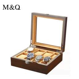 M&Q Solid Wood Watch Storage Box With Clear View Window Metal Latch Handmade Wristwatch Display Organizer Watch Gift Box