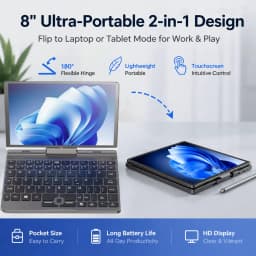 Oushedi 12th Gen Mini Laptop Intel N95 Quad Core 8 Inch Screen LPDDR5 12GB 4800MHz M.2 1TB Windows11Pro AX WiFi6 BT5.2 RJ45 LAN