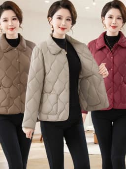 Lightweight Casual Cotton Jacket for Middle-Aged Women  Collar Diamond Patterned Coat Stylish And Warm Mom Clothes