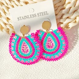 Beaded earrings Crystal Originality Water drop Alloy Graph Colour Hand knitting Bohemia Tide Simple Rice bead earrings