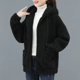 Ladies Thickened Fleece Jacket with Hat Casual Long Sleeve Warm Coat Chinese Brand Women's Fashion Autumn Winter Outerwear