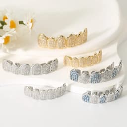 Hiphop Teeth Grillz Set for Unisex Top Bottom Mouth Silver Color Teeth Grills Tooth Cap Removable Dental Fashion Body Jewelry