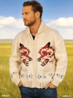 Men's Fox Plaid Knitted Sweater Blazer for Spring 2026 - Thick Knit with Zipper Closure Loose and Comfortable Style
