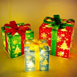 3Pcs/Set PVC Christmas Gift Box Set Luminous Folding Christmas Lighting Box with Bow Ribbon Christmas Glowing Decoration Outdoor