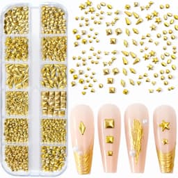 12Grids Moon Star Nails Gold Metallic Nail Sequins Charms 3D Nail Art Tips Decoration 3D Metal Moon Star Sun Bead Rivet Nail Je