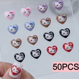 70/50Pcs Hello Kitty Cat Nail Charms Cute Mix Color 3D Heart and Bowtie Nail Art Accessories for a Stylish and Adorable Manicure