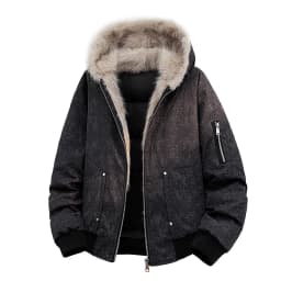 IEFB Snow Wash Warm Cotton Parka For Men Oversized Faux Fur Collar Hooded Casual Thick Winter Outerwear9X4143