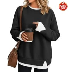 Casual Long Sleeve Top with Round Neck Mid Length Streetwear Women Hoodie Pullover Regular Thickness Patchwork Sweatshirt