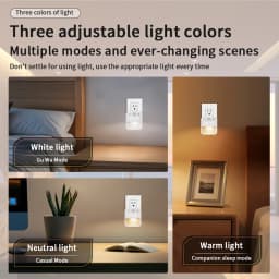 EU Standard Socket Human Sensing Light LED Corridor Sensing Night Light Unlimited Dimming Tri Color Switching with Clock Display
