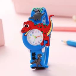 3D stereoscopic dinosaur children's watch equipped with a soft silicone strap with a cartoon style design suitable for students.