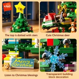 KAVOWORLD 1024pcs Christmas Tree Building Bricks Set with LED Light Up DIY Xmas Tree Home Tabletop Decor Assembly Model Stable Interlocking Building Bricks 3D Puzzle Construction Kit Christmas Party Display Holiday Festive Ornament Hobby Toy Gift for Home