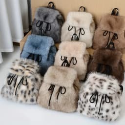 Women's Plush Faux Fur Backpack with Adjustable Drawstring Closure Daypack for Casual Formal Use Mini Backpack Soft Texture Bag
