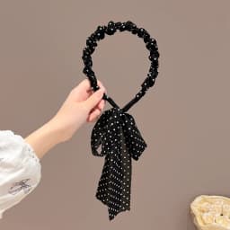 Coffee Polka Dot Ribbon Headband For Women - High Skull Top Hair Bands Face Washing Hairband Elegant Ponytail Hair Accessory