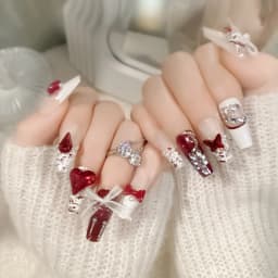 24pcs Autumn Leopard Pattern Fake Nail Tips Shiny Large Crystal French Wearable Press on Nails Spice Girls Fashion False Nails