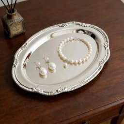 Vintage Embossed Silver Jewelry Tray Serving Platter for Necklace Earrings Rings Storage Organizer Table Decoration for Women