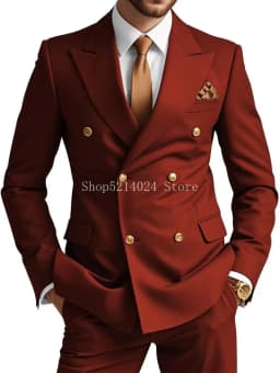 Mens Double Breasted Suit 2 Piece Slim Fit Wedding Suit for Men Blazer Prom Formal Suits Set