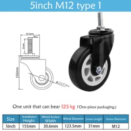 1.5-5 Inch Polyurethane Swivel Caster M6/M8-M12 Screw For Furniture Wheel Caster Wheels 360° Caster Wheel Industrial With Brake