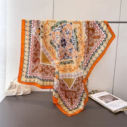 New cartoon emulated silk printed silk scarf shawl neck protection scarf decorative luxury women's scarf