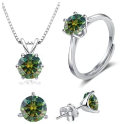 4CT 925 Sterling Silver Jewelry Set VVS1 Full Moissanite Pendant Necklace Ring Earrings for Women Fashion Dating Accessories
