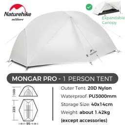 Naturehike Mongar 2 UL/PRO 1-2 Person Backpacking Tent Nylon Waterproof Ultralight Travel Trekking Shelter Tent with Footprint