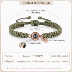 Mother's Day Gift Custom Photo Projection Beaded Adjustable Braid Bracelets Personalized Letter Heart Pendant Bracelet