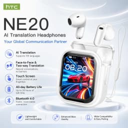 HTC NE20 AI Translator Earbuds Portable Lanyard Long Battery Wireless Headphone Smart Touch LED Screen Bluetooth Earphones