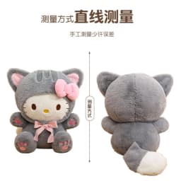 20/30/45/60CM Cute Grey Cat Hello Kitty Plush Doll Checkered Bow Kt Stuffed Toy Soft Pillow Home Room Decoration Birthday Gift