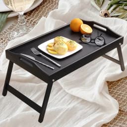 Foldable Bamboo Breakfast Tray with Handles - Ideal for Bed, Sofa or TV - Laptop, Snack and Meal Tray (Black/White)