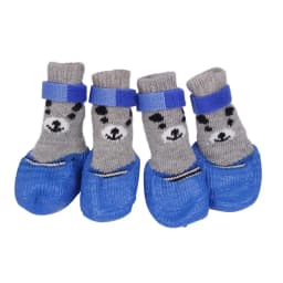 Pet Socks for Small Dog Cat, Non-Slip Dog Socks with Adjustable Paw Protection Winter Knitting Warm Sock (Blue Red Black)