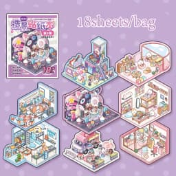 4 Styles Mini Scenery Sticker Book DIY Handbook Material Miniature Scene Visual Stacking Stickers Stationery for Gift Birthday