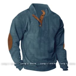 Men's Corduroy Solid Color Splicing Long Sleeve Shirt Pullover Retro Casual Large Size Men's Jacket Men's