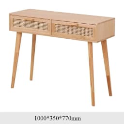 Nordic Solid Wood Dressing Table Bedroom Rattan Jewelry Cabinet Multi-functional Computer Desk, Double Draw Design, Makeup Table