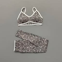 Women 2Pcs Leopard Print Workout Set Contrast Trim Thin Strap Bra & High Waist Tummy Control Leggings Breathable Yoga Outfit