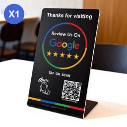 Spanish English QR Code NFC Standing Sign Google Review NFC215 Review Stand Click URL Unlimited Modification Editing QR Codes