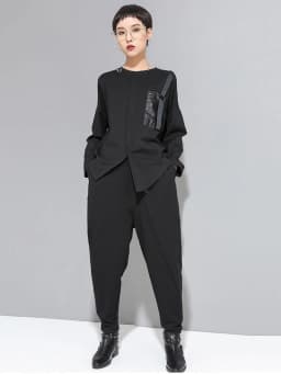 EAM High Elastic Waist Black Asymmetric Casual Pants New Loose Fit Trousers Women Fashion Tide Autumn 2026 1DF4643