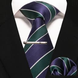 JEMYGINS Business Tie for Men Silk Navy Blue Tie Striped Paisley Necktie Handkerchief Tie Clips Set for Wedding Party Gift