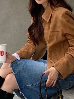 Kaki Color Suede Short Jacket Women's Spring Autumn New American Retro High-End Feelings Button up Casual Outerwear Coat