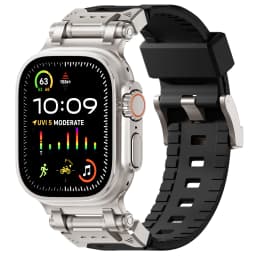 Silicone Strap For Apple Watch Band 44mm 49mm 45mm 42mm Rugged metal+rubber Bracelet iWatch Series 9 6 5 3 7 8 SE Ultra 2 bands