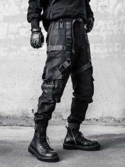 Hip Hop Punk Cargo Pants Man Multi Ribbons Decorative Techwear Pants High Street Tactical Casual Trousers
