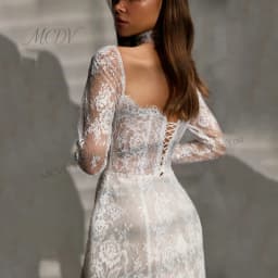 Customized Mini Lace Wedding Dress Square Neck Long Short Sleeves Applique See Through A-Line Bridal Gown Vestido De Novia