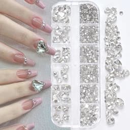 180pcs AB Flatback Glass Nail Art Rhinestones Multi-shape Mixed Diamond Gems Blue Purple Crystal Stones For DIY Nail Decoration